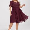 Birthday | A-line V-Neck Knee-Length Lace Chiffon Cocktail Dress With Sequins Cabernet – Womens