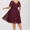 Birthday | A-line V-Neck Knee-Length Lace Chiffon Cocktail Dress With Sequins Cabernet – Womens