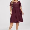 Birthday | A-line V-Neck Knee-Length Lace Chiffon Cocktail Dress With Sequins Cabernet – Womens