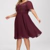 Birthday | A-line V-Neck Knee-Length Lace Chiffon Cocktail Dress With Sequins Cabernet – Womens