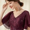 Birthday | A-line V-Neck Knee-Length Lace Chiffon Cocktail Dress With Sequins Cabernet – Womens