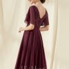 Birthday | A-line V-Neck Knee-Length Lace Chiffon Cocktail Dress With Sequins Cabernet – Womens