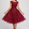 Birthday | A-line V-Neck Knee-Length Lace Sequin Cocktail Dress Burgundy – Womens