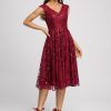 Birthday | A-line V-Neck Knee-Length Lace Sequin Cocktail Dress Burgundy – Womens