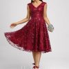 Birthday | A-line V-Neck Knee-Length Lace Sequin Cocktail Dress Burgundy – Womens