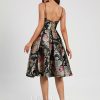 Birthday | A-line V-Neck Knee-Length Satin Cocktail Dress With Flower As Picture – Womens