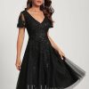 Birthday | A-line V-Neck Knee-Length Tulle Lace Cocktail Dress With Sequins Black – Womens