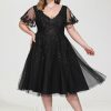 Birthday | A-line V-Neck Knee-Length Tulle Lace Cocktail Dress With Sequins Black – Womens