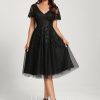 Birthday | A-line V-Neck Knee-Length Tulle Lace Cocktail Dress With Sequins Black – Womens