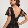 Birthday | A-line V-Neck Knee-Length Tulle Lace Cocktail Dress With Sequins Black – Womens