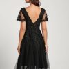 Birthday | A-line V-Neck Knee-Length Tulle Lace Cocktail Dress With Sequins Black – Womens