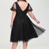 Birthday | A-line V-Neck Knee-Length Tulle Lace Cocktail Dress With Sequins Black – Womens