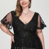 Birthday | A-line V-Neck Knee-Length Tulle Lace Cocktail Dress With Sequins Black – Womens