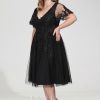 Birthday | A-line V-Neck Knee-Length Tulle Lace Cocktail Dress With Sequins Black – Womens