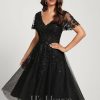 Birthday | A-line V-Neck Knee-Length Tulle Lace Cocktail Dress With Sequins Black – Womens