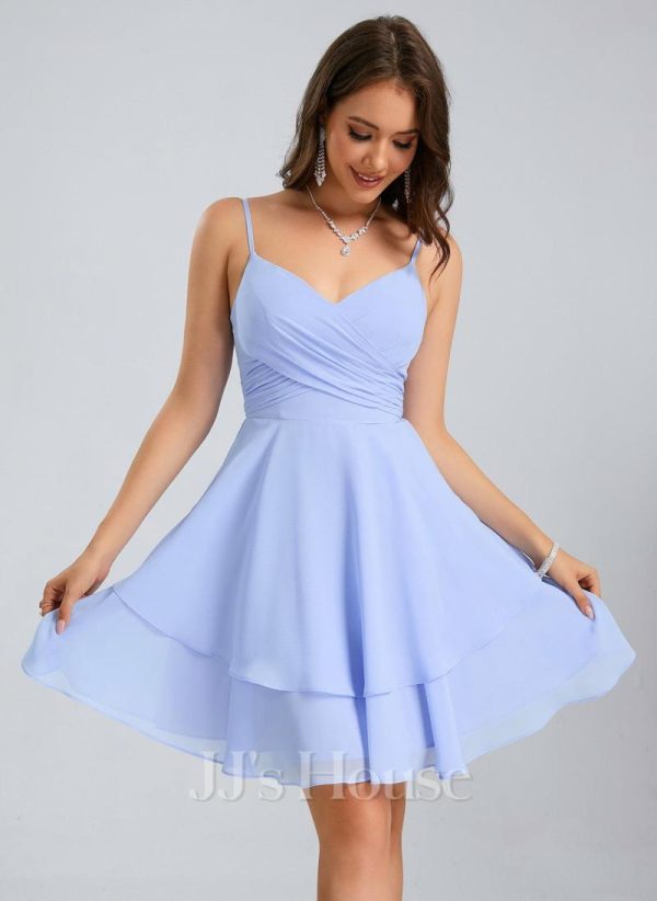 Birthday | A-line V-Neck Short Chiffon Homecoming Dress As Picture – Womens