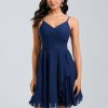 Birthday | A-line V-Neck Short Chiffon Homecoming Dress Navy Blue – Womens