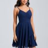 Birthday | A-line V-Neck Short Chiffon Homecoming Dress Navy Blue – Womens