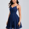 Birthday | A-line V-Neck Short Chiffon Homecoming Dress Navy Blue – Womens