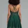 Birthday | A-line V-Neck Short Chiffon Homecoming Dress With Sequins Beading Dark Green – Womens