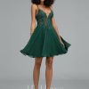 Birthday | A-line V-Neck Short Chiffon Homecoming Dress With Sequins Beading Dark Green – Womens