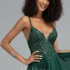 Birthday | A-line V-Neck Short Chiffon Homecoming Dress With Sequins Beading Dark Green – Womens