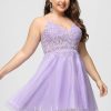 Birthday | A-line V-Neck Short Lace Tulle Homecoming Dress With Beading Lilac – Womens