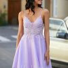 Birthday | A-line V-Neck Short Lace Tulle Homecoming Dress With Beading Lilac – Womens