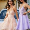 Birthday | A-line V-Neck Short Lace Tulle Homecoming Dress With Beading Lilac – Womens