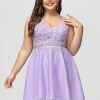 Birthday | A-line V-Neck Short Lace Tulle Homecoming Dress With Beading Lilac – Womens