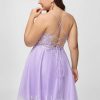 Birthday | A-line V-Neck Short Lace Tulle Homecoming Dress With Beading Lilac – Womens