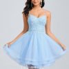 Birthday | A-line V-Neck Short Lace Tulle Homecoming Dress With Rhinestone Sequins As Picture – Womens