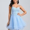 Birthday | A-line V-Neck Short Lace Tulle Homecoming Dress With Rhinestone Sequins As Picture – Womens