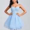 Birthday | A-line V-Neck Short Lace Tulle Homecoming Dress With Rhinestone Sequins As Picture – Womens