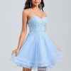 Birthday | A-line V-Neck Short Lace Tulle Homecoming Dress With Rhinestone Sequins As Picture – Womens