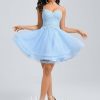 Birthday | A-line V-Neck Short Lace Tulle Homecoming Dress With Rhinestone Sequins As Picture – Womens