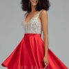 Birthday | A-line V-Neck Short Satin Homecoming Dress With Beading Sequins Red – Womens