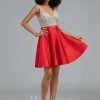 Birthday | A-line V-Neck Short Satin Homecoming Dress With Beading Sequins Red – Womens