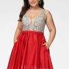 Birthday | A-line V-Neck Short Satin Homecoming Dress With Beading Sequins Red – Womens