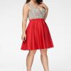 Birthday | A-line V-Neck Short Satin Homecoming Dress With Beading Sequins Red – Womens