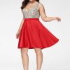 Birthday | A-line V-Neck Short Satin Homecoming Dress With Beading Sequins Red – Womens