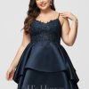 Birthday | A-line V-Neck Short Satin Lace Homecoming Dress Dark Navy – Womens