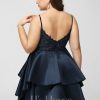 Birthday | A-line V-Neck Short Satin Lace Homecoming Dress Dark Navy – Womens