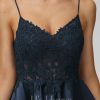 Birthday | A-line V-Neck Short Satin Lace Homecoming Dress Dark Navy – Womens