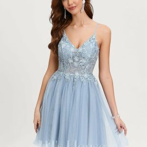 Birthday | A-line V-Neck Short Tulle Homecoming Dress As Picture – Womens