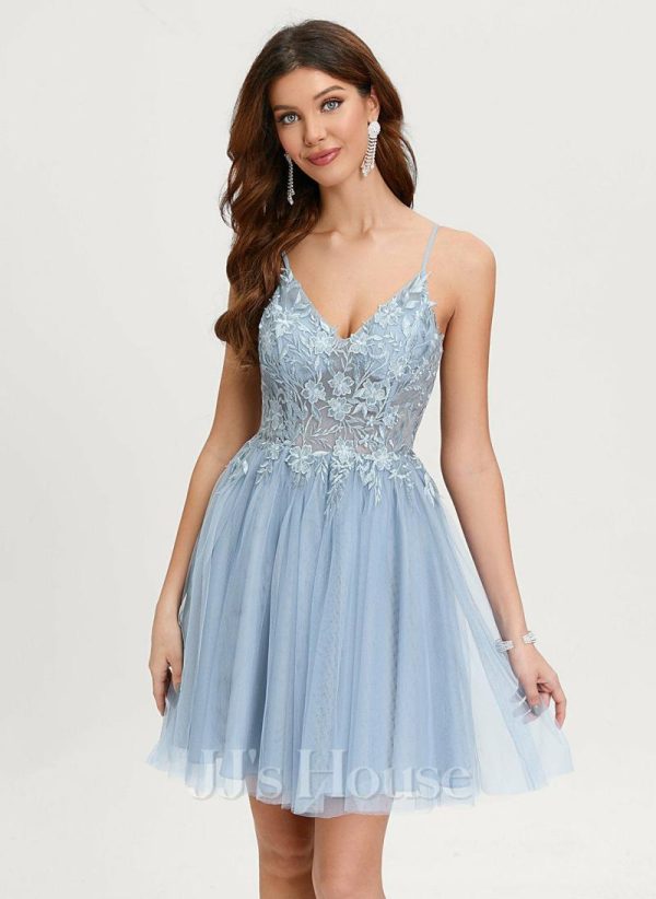 Birthday | A-line V-Neck Short Tulle Homecoming Dress As Picture – Womens