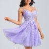 Birthday | A-line V-Neck Short Tulle Lace Homecoming Dress As Picture – Womens