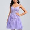 Birthday | A-line V-Neck Short Tulle Lace Homecoming Dress As Picture – Womens