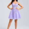 Birthday | A-line V-Neck Short Tulle Lace Homecoming Dress As Picture – Womens