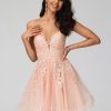 Birthday | A-line V-Neck Short Tulle Lace Homecoming Dress With Sequins Pearl Pink – Womens